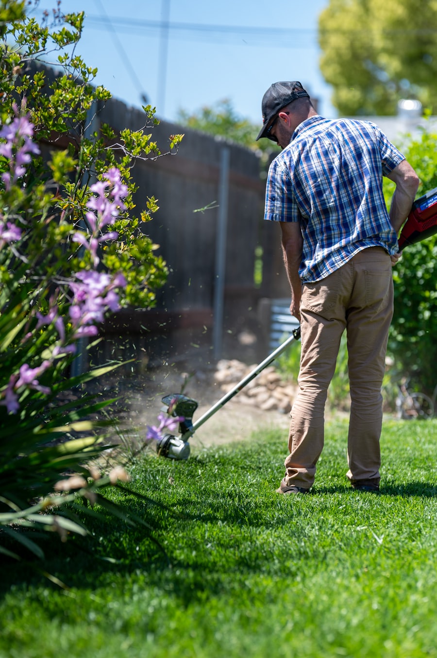 String trimming and edging along a lawn in Ramsey, Minnesota